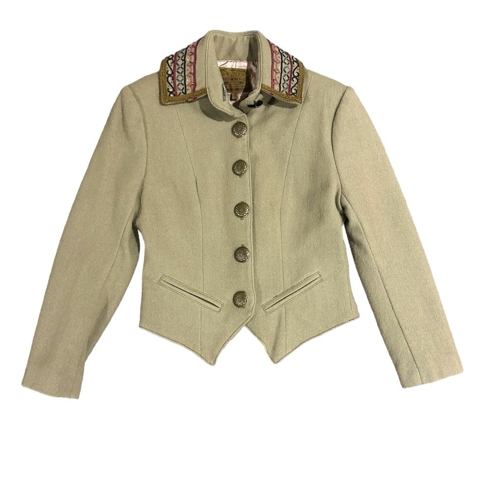 Double D Ranch Jacket 100% Wool Beaded Collar Blazer Western Concho Beige S